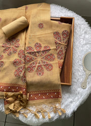 Purely Woven Mustard Muga Cotton Unstitched Suit Set